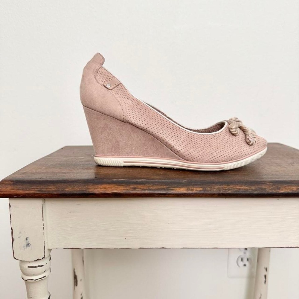 Dusty Rose sneaker wedge peep toe and rope bow detail size 38 ballet pink